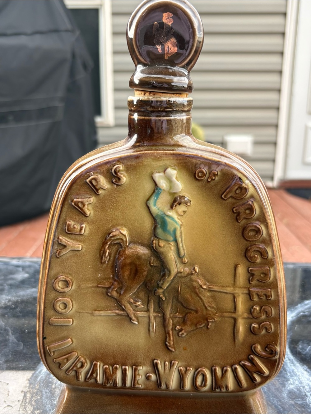 Laramie Wyoming Commemorative Ceramic Decanter in Brown